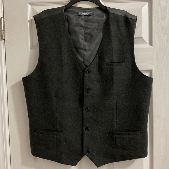 Men’s Wool-blend Charcoal Gray Herringbone Vest, XL - Picture 1 of 5